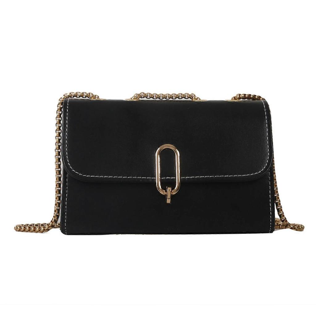 Small Leather Crossbody Bag with Chain Strap PU Shoulder Bags Evening Bag Casual Satchel Purse for Daily Essential Black