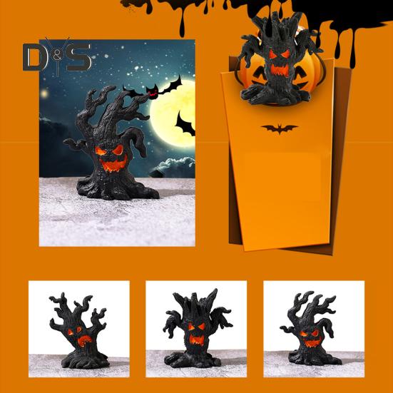 1/4Pcs Halloween Spooky Tree Figurine Ghost Tree Stump Resin Statue Sculpture Indoor Outdoor Garden Desktop Decoration Ornament