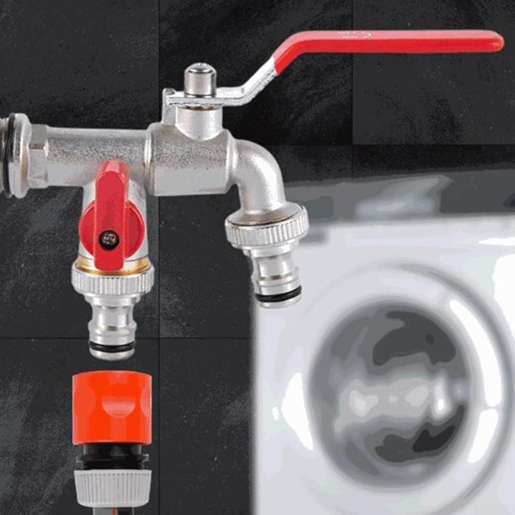 Practical 3/4Inch Double Brass Tap Rustproof Frostproof Includes 2 Hose Connectors for Garden and Outdoor Daily Use