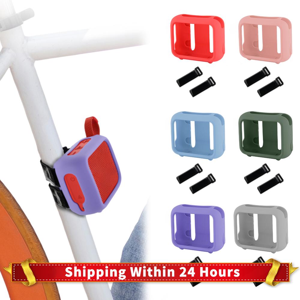 Silicone Case Travel Carrying Pouch with Speaker Mount Strap Shockproof Speaker Cover Protective Sleeve for JBL Go 4 Speaker