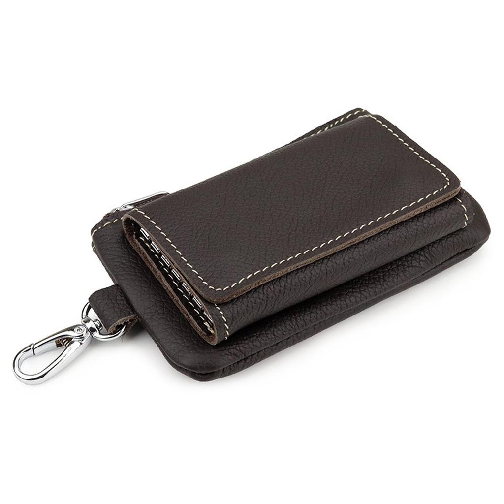 Multifunctional Key Organizer Genuine Leather Coin Pocket Key Holder With Zipper Pocket Top Grain Trifold Key Wallet