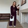 Russian and European style solid color long-sleeved zipper cardigan knitted suit + wide-leg trousers two-piece women's clothing
