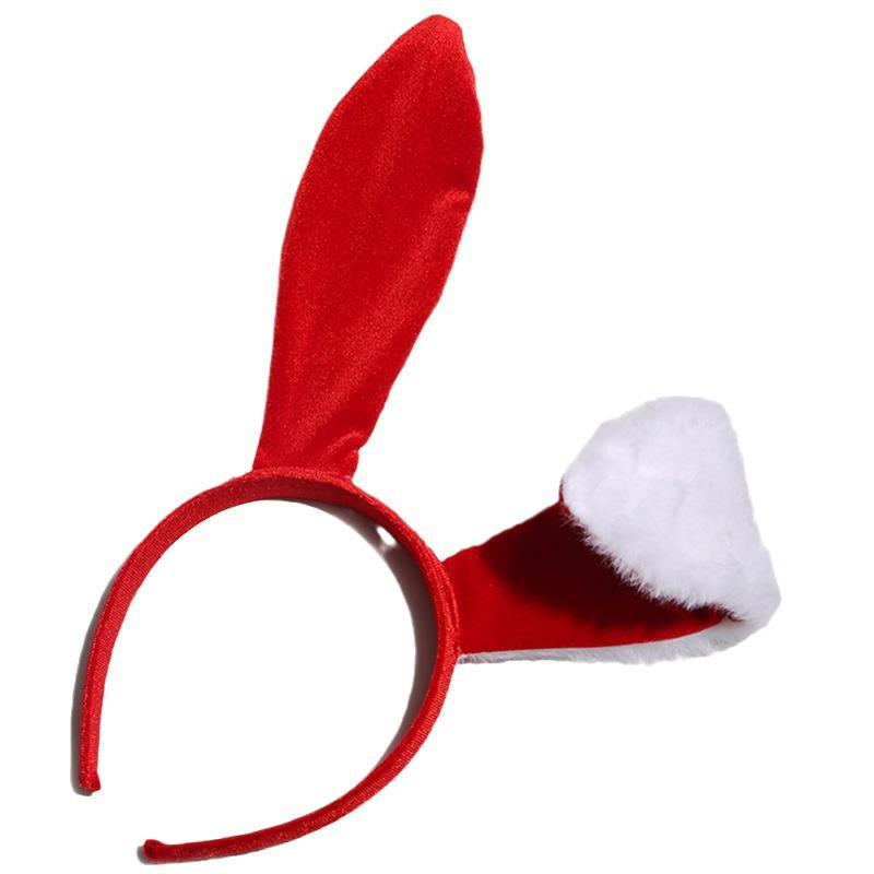 Świąteczna pluszowa opaska z uszami królika dla dziewczynek - uroczy kreskówkowy wzór królika, idealna na świąteczne zdjęcia i uroczystości