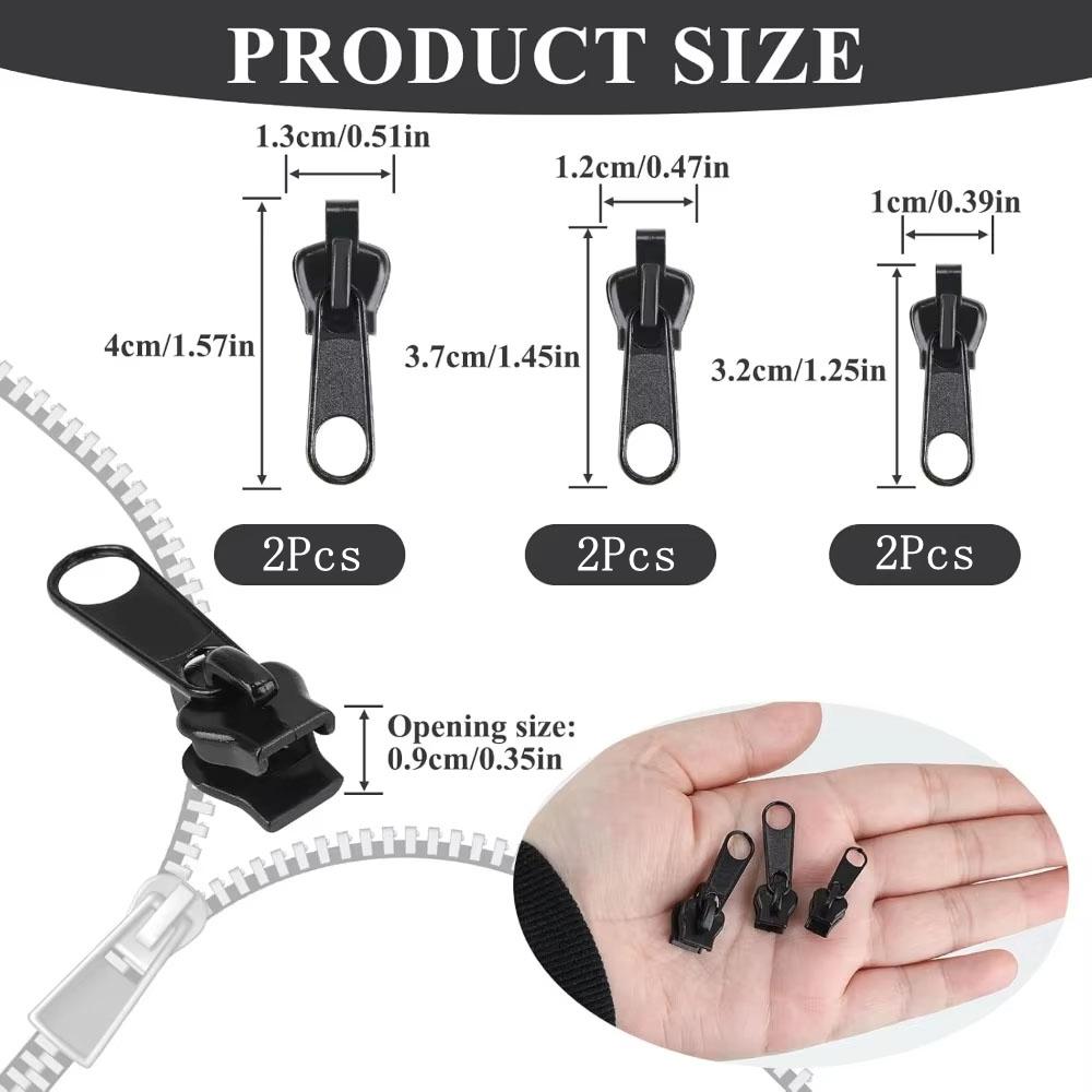 6Pcs/Set Metal Zipper Pull Replacement 3 Sizes Universal Instant Slider Detachable for Clothes Bags DIY Repair Tool Accessories