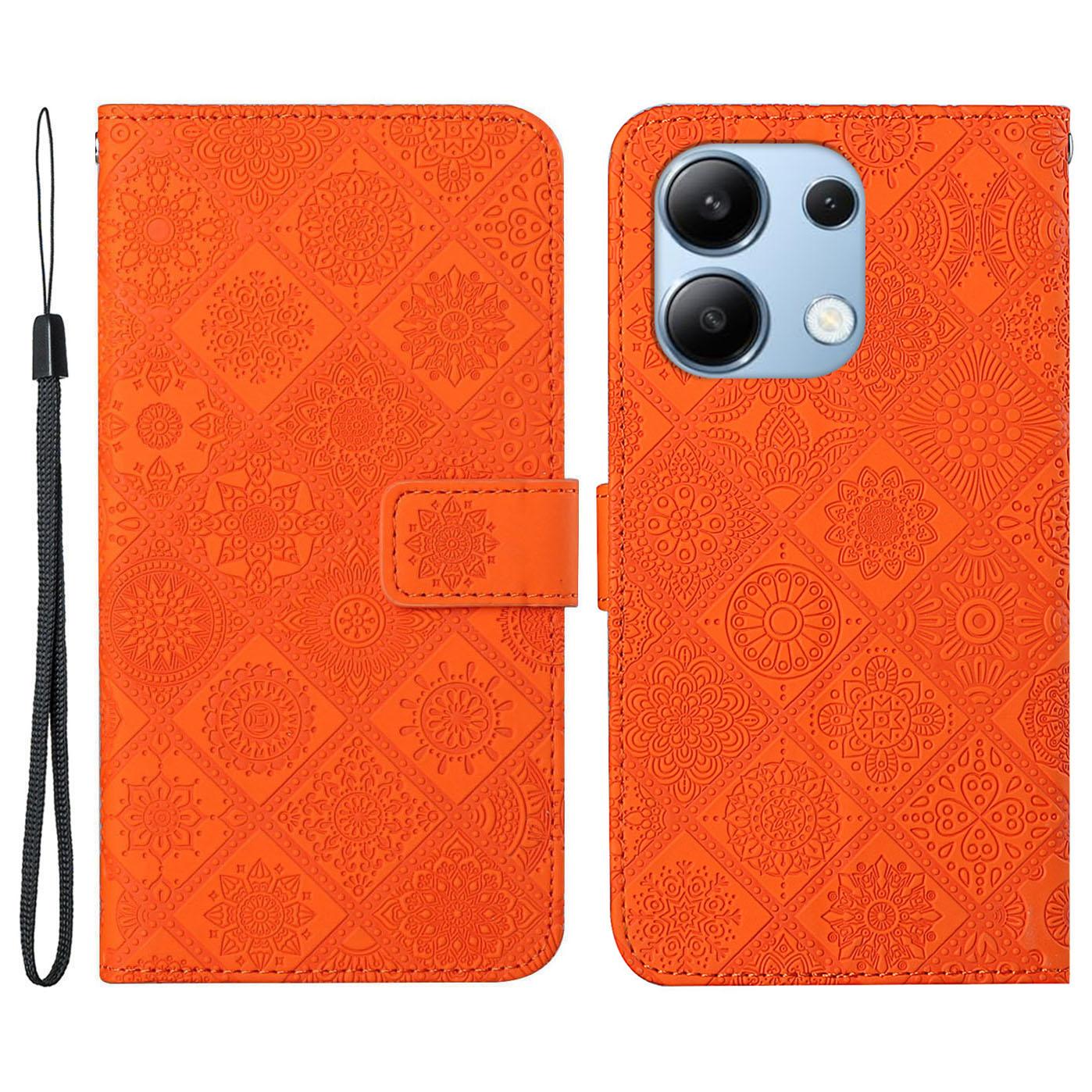 

For Xiaomi Redmi Note 13 4G Cell Phone Case Ethnic Style Imprinted Flower Pattern Cover Orange