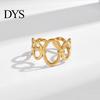 Adjustable Women Ring Open Golden Color Heart Line Cross Leaf Shape Finger Polished Hip Hop Style Paty Club Lady Jewelry