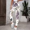 Women Plus Size High Waist Full Length Fitted White Printed Mushroom Floral Yoga Leggings
