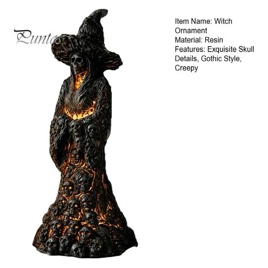 Spooky Tabletop Ornament for Halloween Skull Witch Figurine, Resin Skeleton Ornament, Gothic Creative Figurine Home Creepy Statue Mantel Decoration