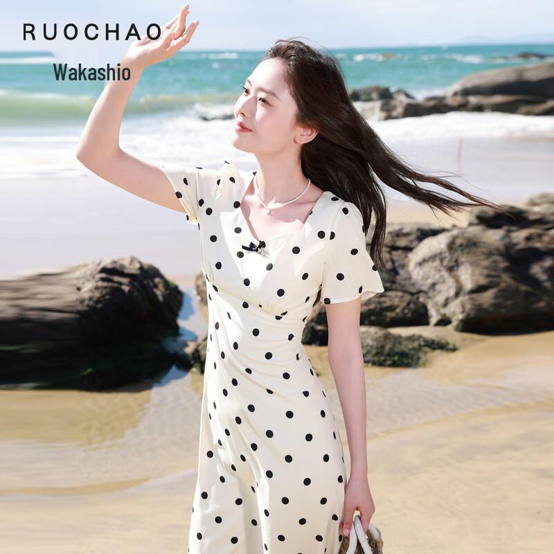 Sancai Plus Size French Retro Polka Dot Square Neck Dress XL