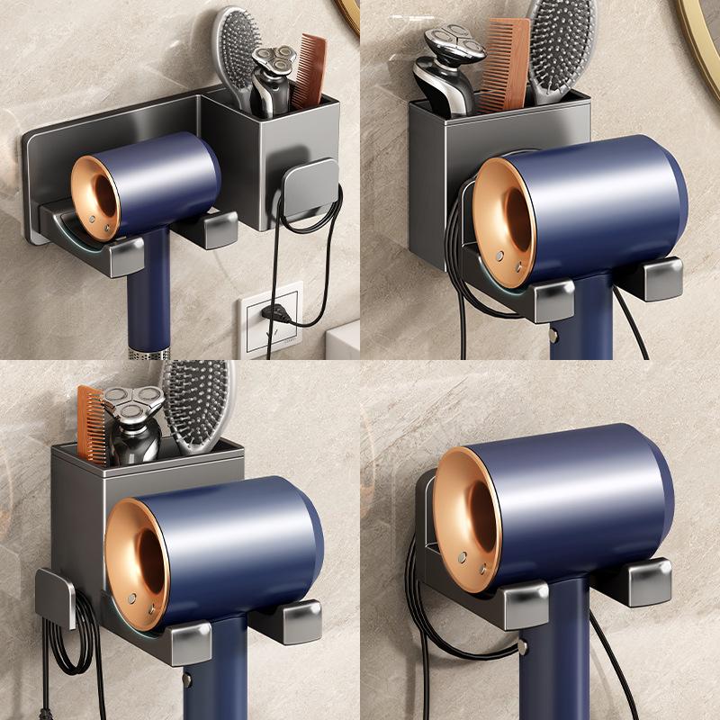 Punch-Free Wall-Mounted Hair Dryer Rack with Storage Shelf