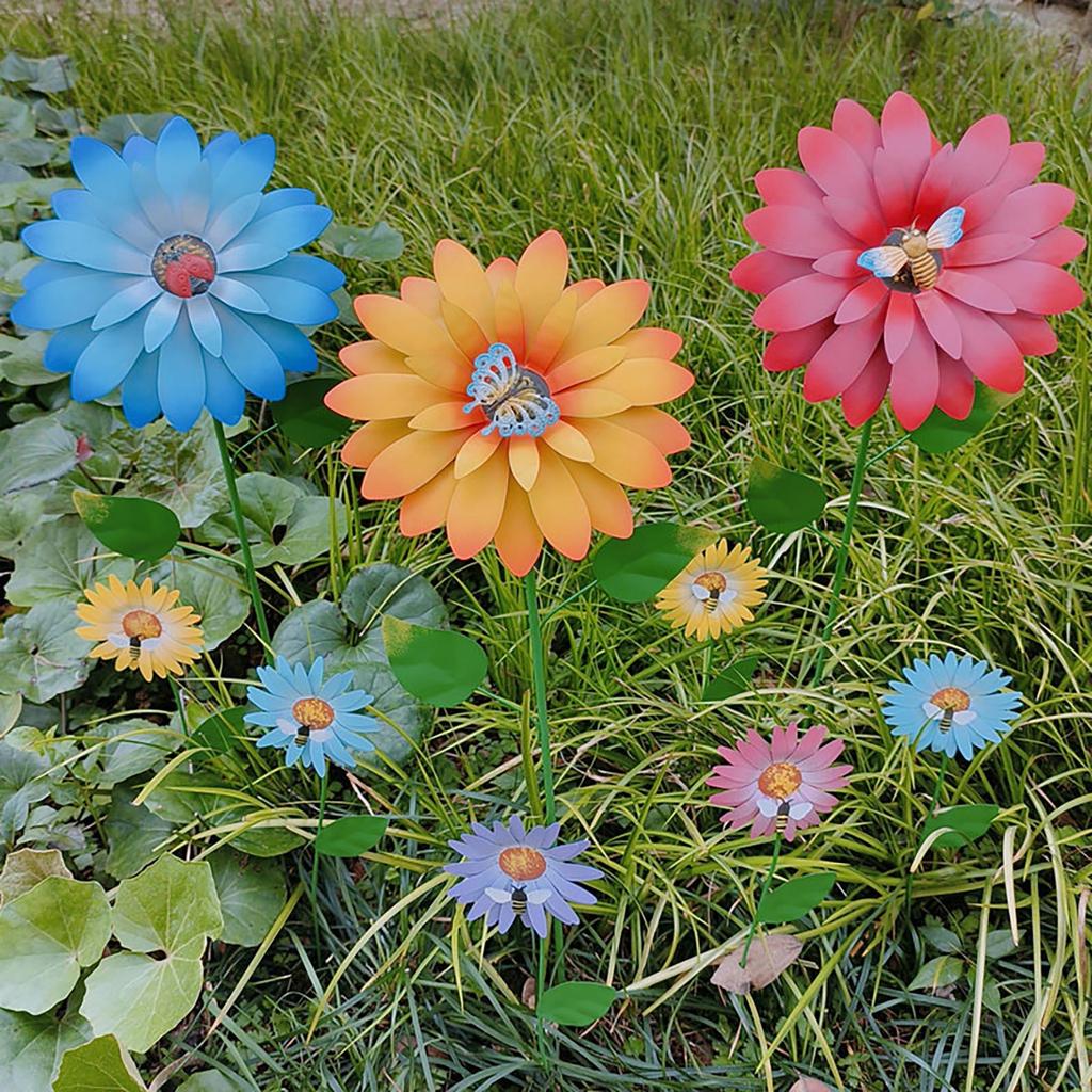 Flower Garden Stake Iron Art Ornament Sunflower Pot Insert Gardening Decor