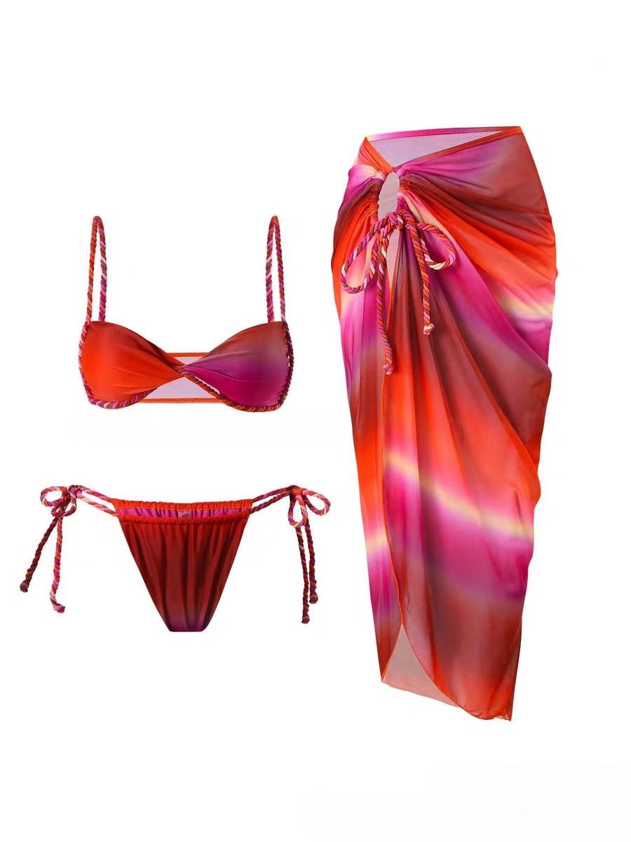 Европейский и американский градиентный бикини 2026 года с юбкой с разрезом и стилем плетеной веревки Large