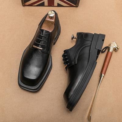 Fashion Hot Selling Men's Square Toe Leather Shoes Europe America Party Dress Shoes High-end Men's Interview Business Shoes