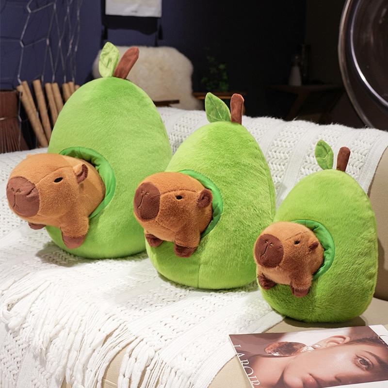 32cm New Capybara Cute Cartoon Avocado Capybara Dolls Furry Plush Toys Family Room Decor for Girlfriends and Kids Birthday Gifts