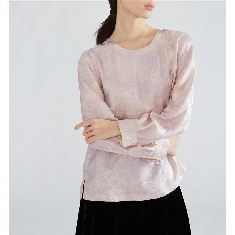 

Women s New Silk Shirt: Double-Sided Gradient, 23 Momme Plant-Dyed Mulberry Silk Jacquard Top M