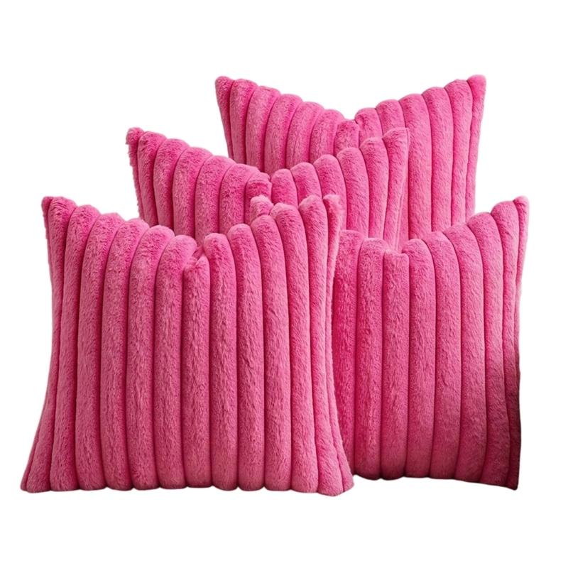 Guest Room Pillowcase Set of 4, 45 x 45 cm with Ribbed Front and Smooth Reverse for Sofa Line Indoor Seating Use