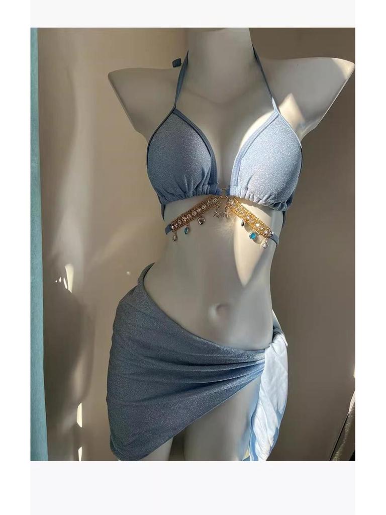 Mermaid Diamond Chain Strappy Triangle Bikini Set – Sexy European American Style for Vacation Swimwear