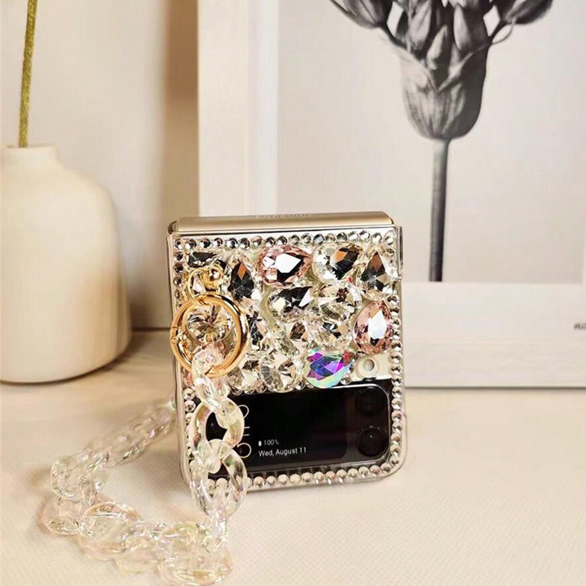 

Для Samsung Galaxy Z Flip 3 4 5 чехол для телефона роскошный полноэкранный алмазный высококачественный складной экран и чехол для телефона с цепочкой Samsung Galaxy Z Flip 3