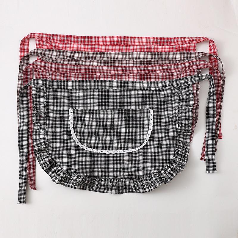 Apron Square Check Half Waist Apron Cotton Material Stain Resistant Breathable Home Cooking Work Clothes Kitchen Accessories