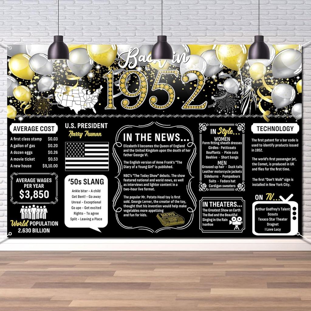 50th Birthday Black Gold Party Decoration Back In 1976 Backdrop Large Banner Birthday Party Poster Supplies Vintage 1976 Photography Background for