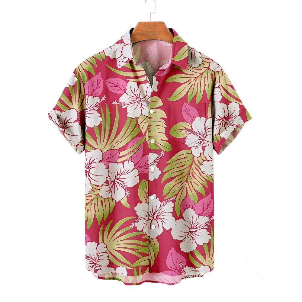 Summer Men's Flower Hawaiian Shirts Casual Vacation Short Sleeve Shirts Collar Button Up Shirt Fashion Steetwear for Mens