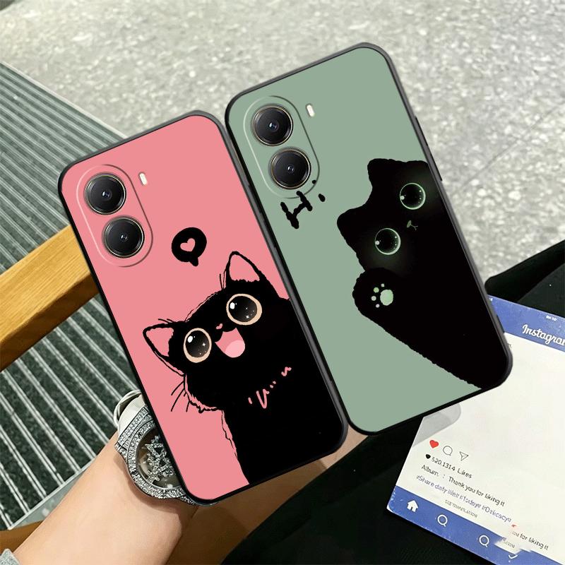 Black Cat Cartoon Cute Soft Phone Case for Xiaomi Poco X5 X6 X7 X8 Pro Max X3 F7 F8 Ultra M8 M7 M6 M5 Redmi 15 15C 14C 13C 12C X
