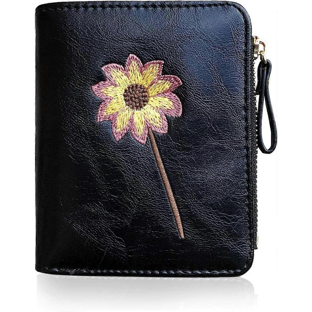 Girls Wallet Small Bifold Womens Wallets Rfid,Compact Female Cute Mini Zipper Coin Card Purse for Teen Girl Kids (Black)