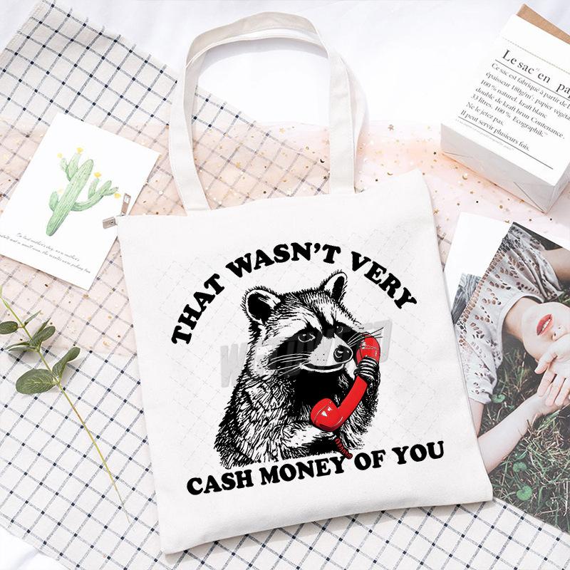 Canvas Bag Niche Cartoon Raccoon Tote Bag Commuter Portable Student Women'S Fashion Shoulder Bag