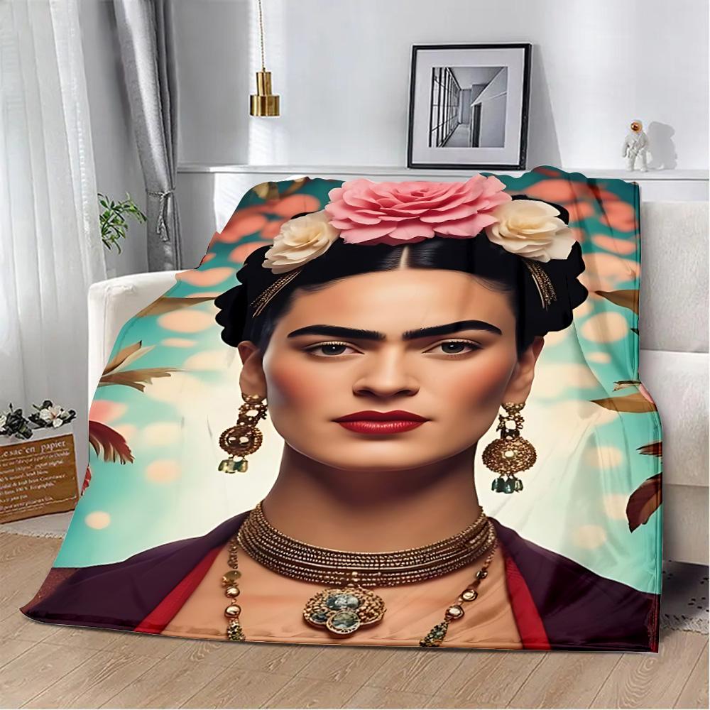 Cartoon F-Frida Printed Blanket Picnic Blankets Warm Blanket Soft and Comfortable Blanket Home Travel Birthday Gift