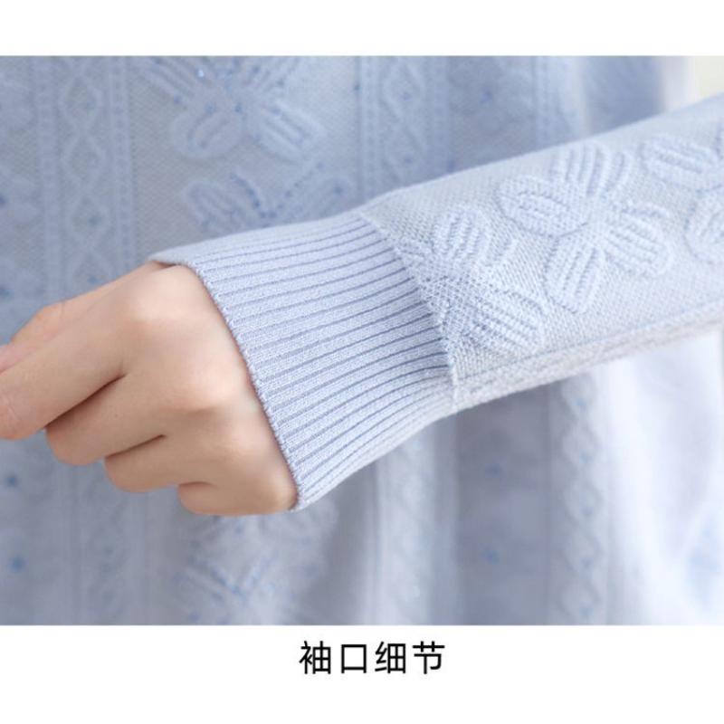Spring and Autumn Women's Spliced   Pullover Round Neck Fashionable Solid Color Loose Base Slim Knitted Sweater