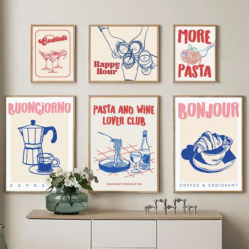 Moderne Trendige Pasta Kaffee Wein Wandkunst Drucke Leinwand Malerei Vintage Poster Bilder Für Caff Büro Küche Club Heimdekor