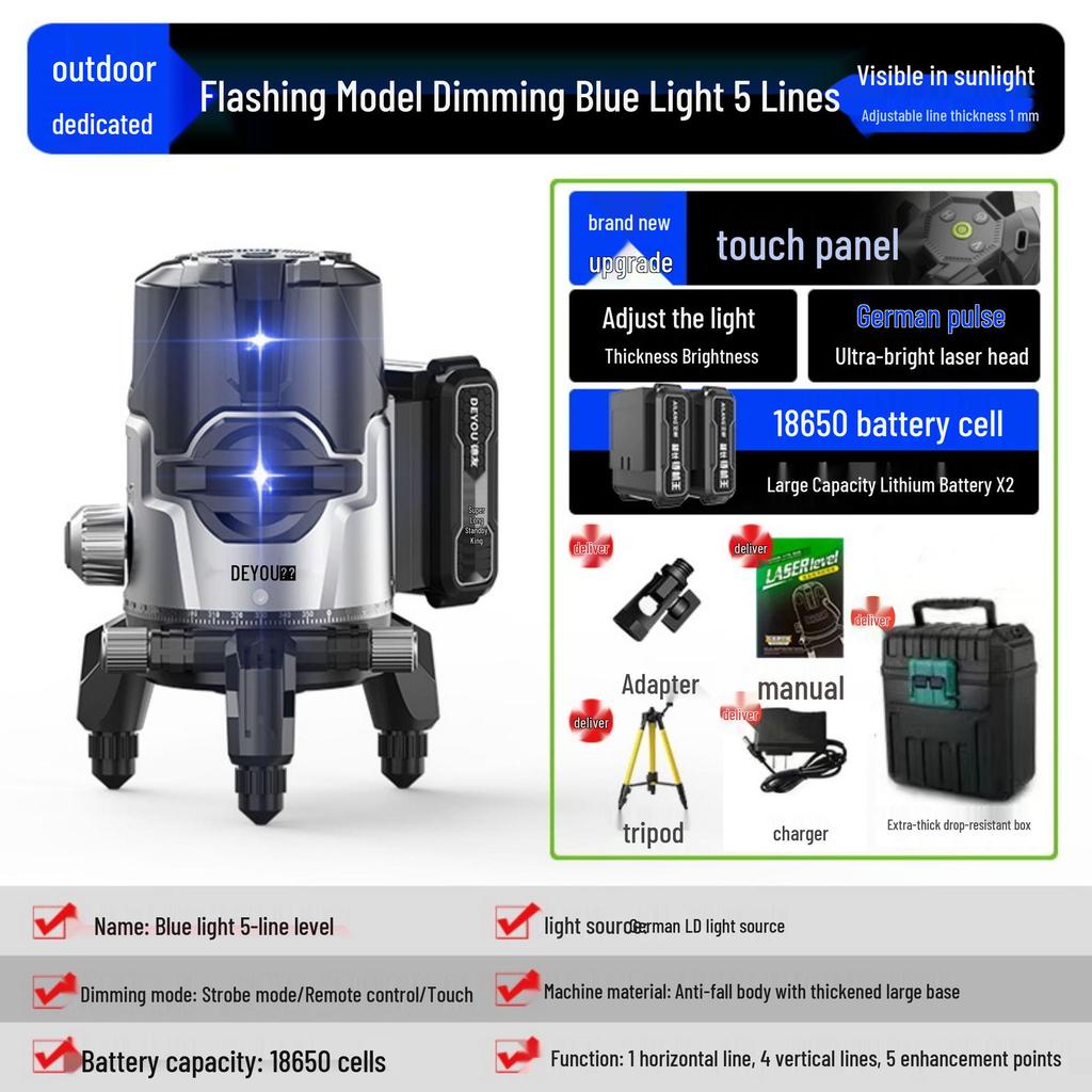 Germany Infrared High Precision Green/Blue Light Level with Remote Control, Automatic Leveling (2, 3, or 5 Lines)