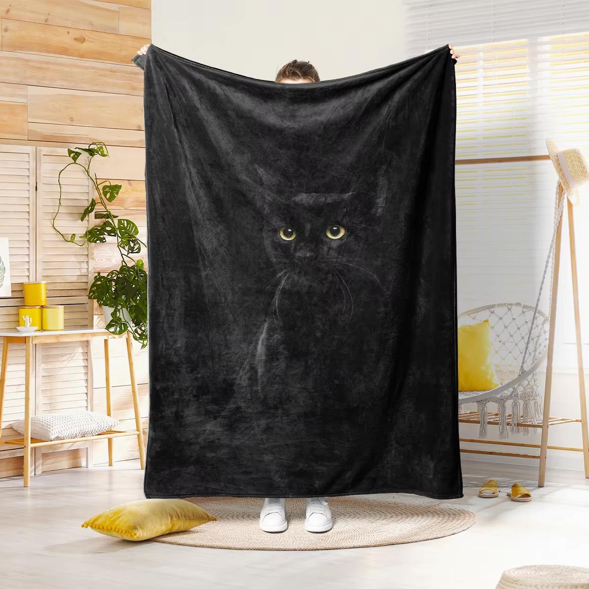 VIKAMA Black Cat Art Pattern Cover Blanket All Season Leisure Sleep Dual Purpose Soft and Cozy Art Black Cat Design Warm Blanket 75x90cm