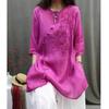 Blusa de Algodón y Lino Bordada Floral para Mujer Nuevo Estilo Chino Holgada Manga 3/4 Longitud Media Camisa Casual