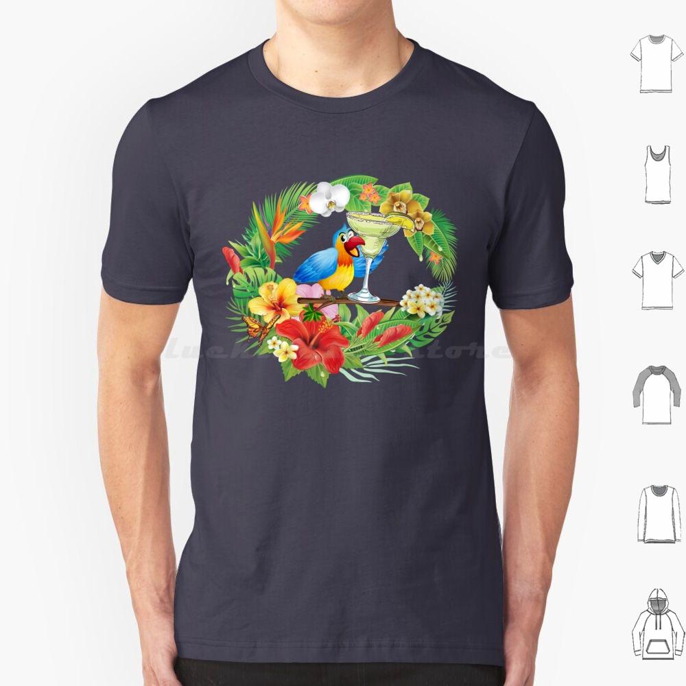 Parrot With A Margarita T Shirt Men Women Kids 6xl Parrothead Buffett Shark Tropical Volcano Parrot Margaritaville Beach