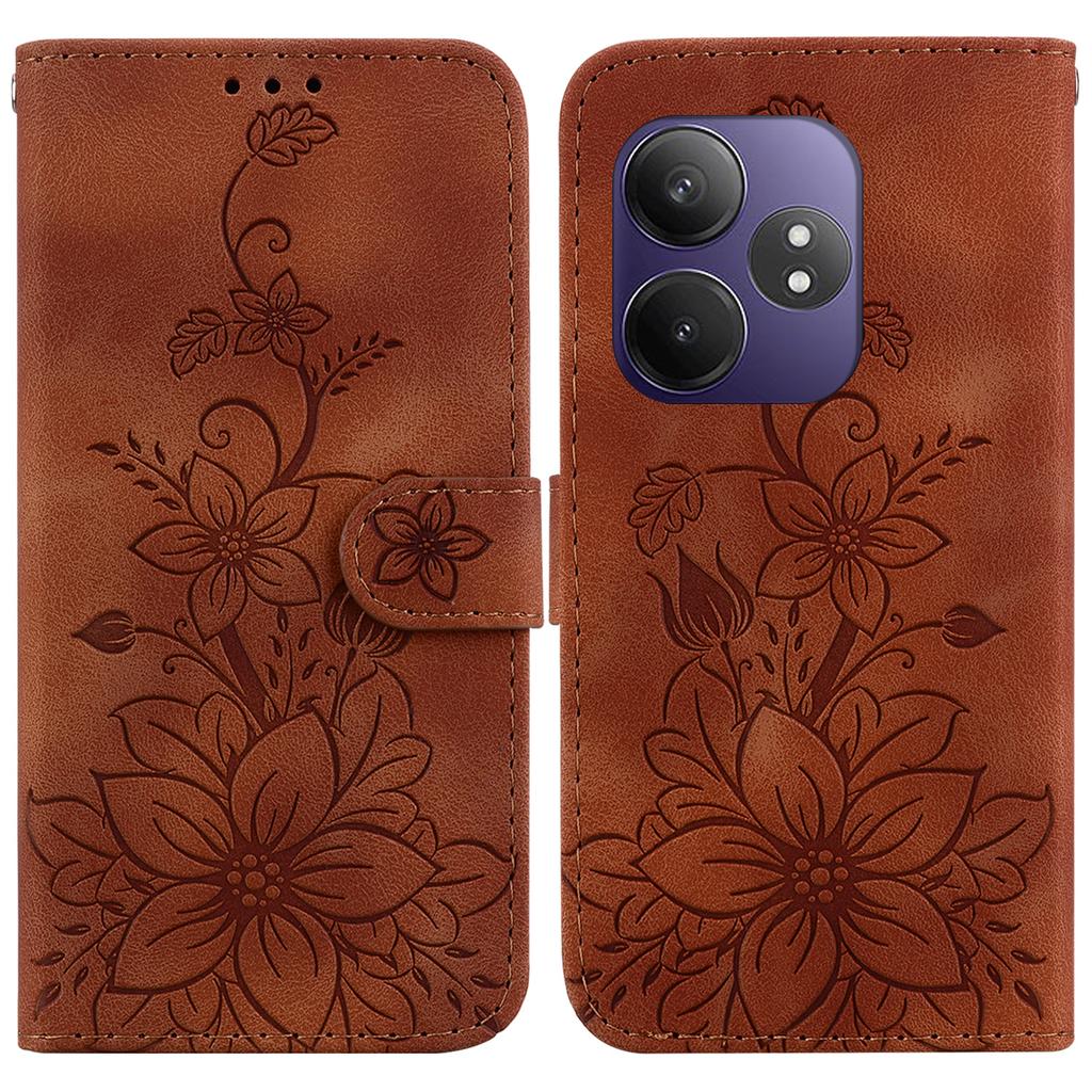 For Realme GT Neo6 SE 5G/GT 6 5G/6T 5G/Neo6 5G Leather Case Lily Flower Imprint Phone Cover with Stand
