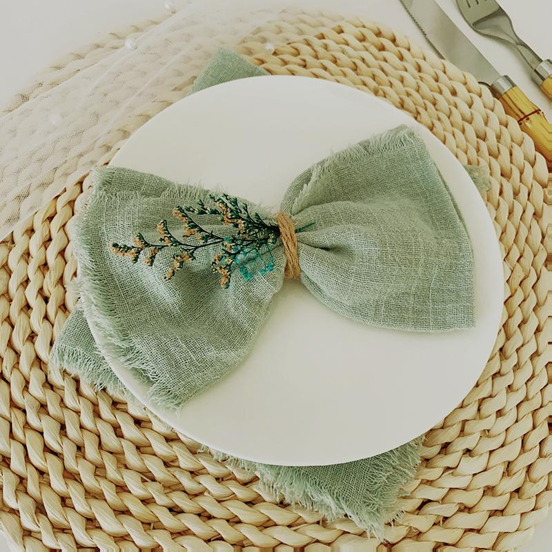 24pcs 32X32CM Sage Green Napkins Handmade Gauze Cotton Cloth Rustic for Weddings Party Baby Shower Banquet Christmas Decorations