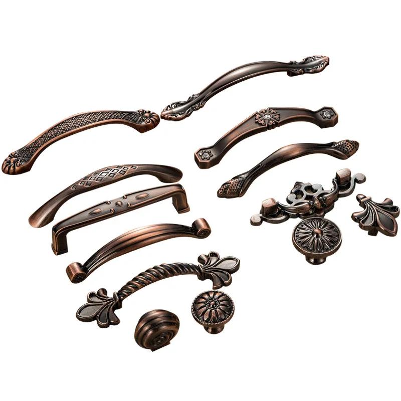 Red Bronze Handle Kitchen Door Knob Cabinet Drawer Closet Antique Shabby Chic Handles Dresser Knobs Furniture pulls