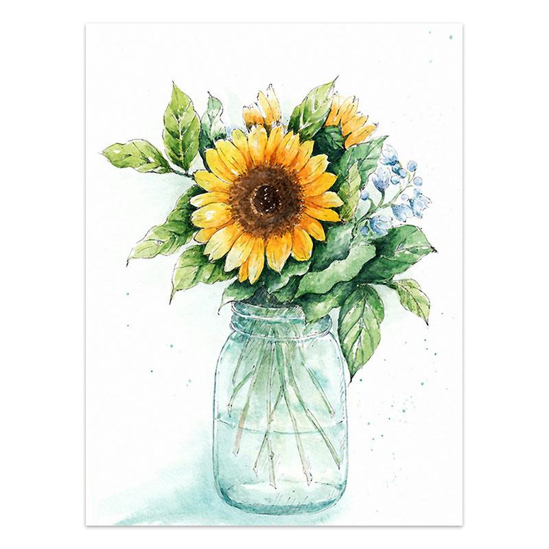 Watercolor Plant Flowers Canvas Paintings Sunflower Botanical Prints Leaves Poster Decorative Picture for Living Room Home Decor