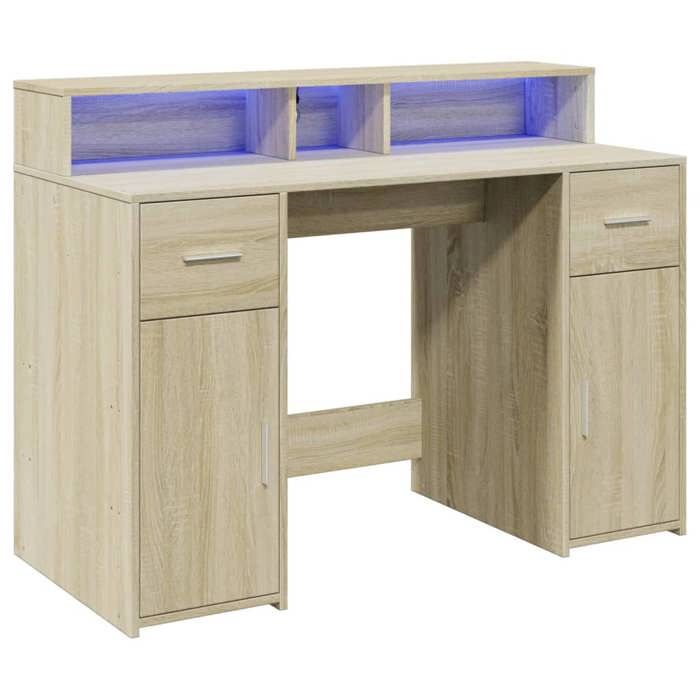 VidaXL Desk with LED Lights Sonoma Oak Engineered Wood, Work Desk, Study Desk, Home Office Desk, Desk 3309413