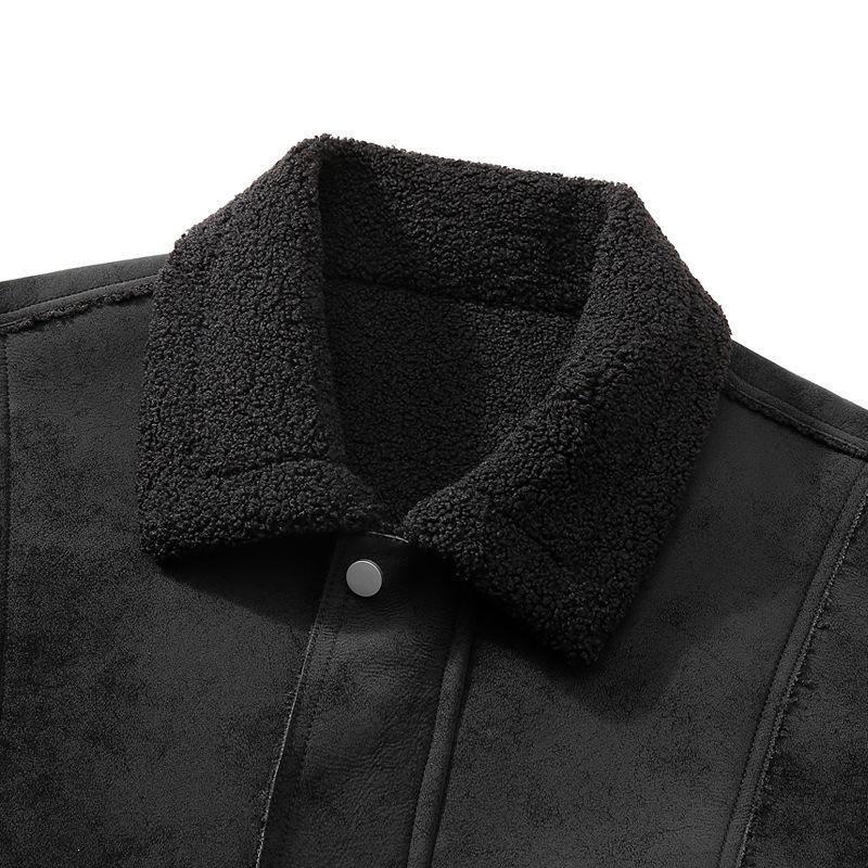 Autumn and winter new suede suede leather jacket men's velvet thermal lapel jacket large size fur integrated jacket