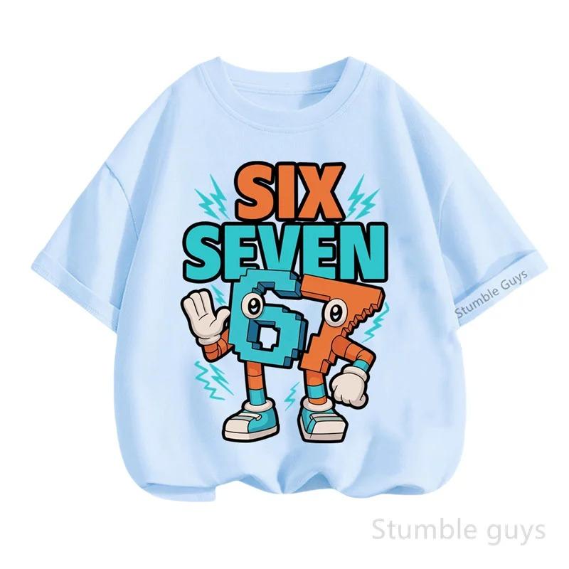 Summer Cartoon Tops 67 Print Tshirt Six Seven T-shirt Kids Boys Clothes Girls Short Sleeve Wear