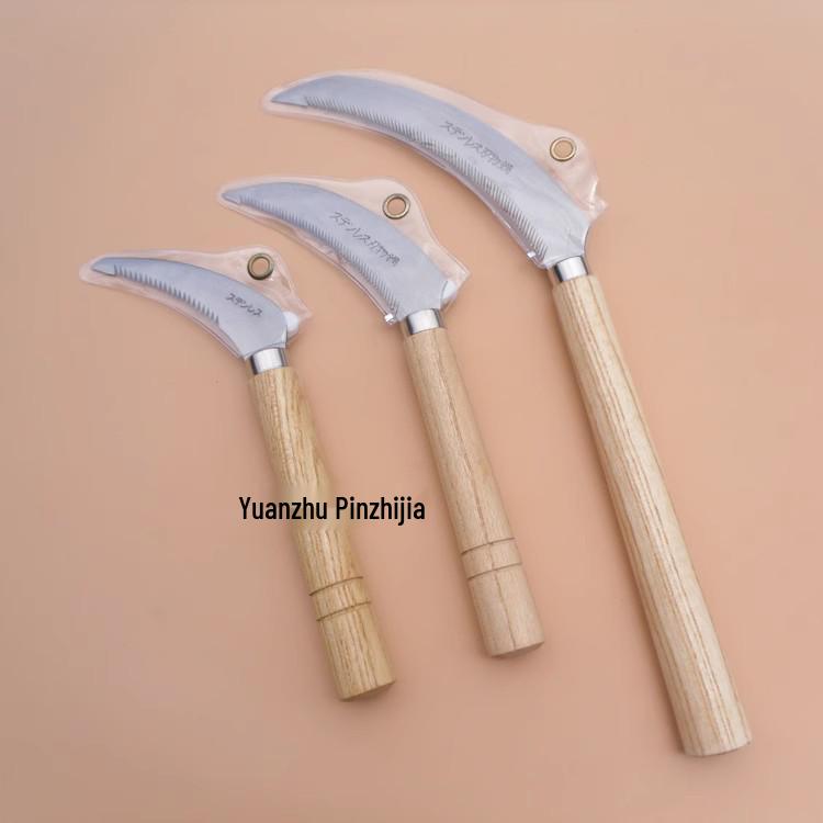 Stainless Steel Serrated Sickle with Koa Wood Handle for Cutting Grass and Wild Vegetables