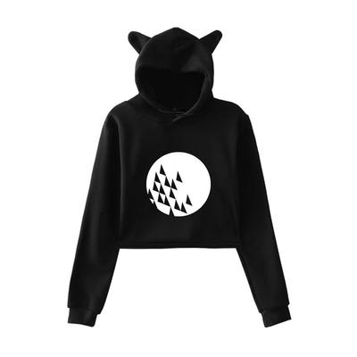 Mode Robin Schulz Bedruckt Kawaii Crop Top Hoodie Lustige Katzenohren Cropped Kurz Sweatshirt Kapuzenpullover Damen Tops Streetwear