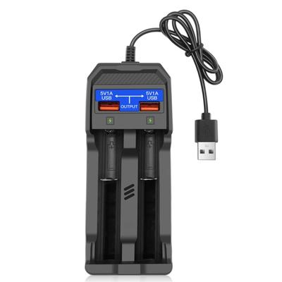 18650 Charger 2-Slot Charging Dock Adapter Multifunctional Lithium Battery Charger for 18650/18500/18490/14500 Black