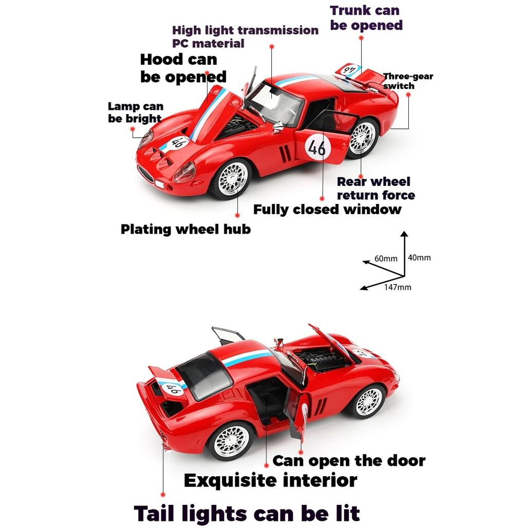 1/32 Scale Ferrari 250 GTO Super Sports Car Alloy Diecast Model Car Metal Classic Love Collection Ornaments Birthday Gifts with Boyfriend Boy