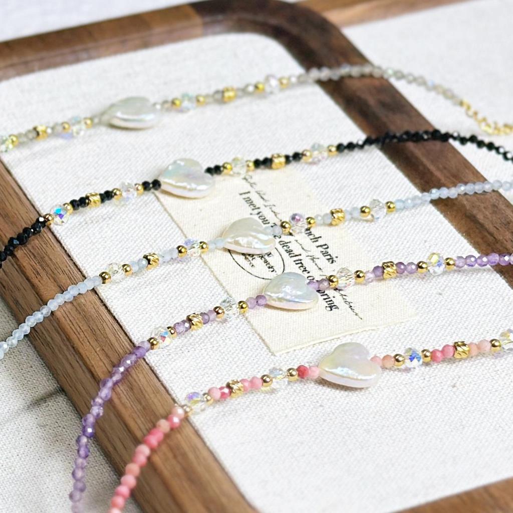 Natural Stone Heart & Freshwater Pearl Bracelet - Elegant Gift for Women