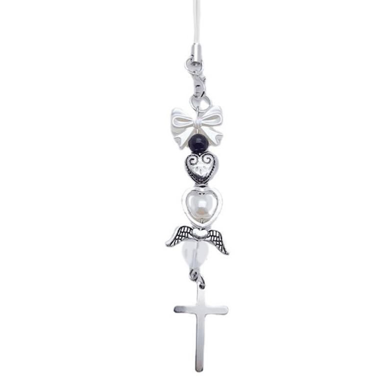 Bowknot Heart Cross Hanging Pendant Sweet Cool Phone Strap Bag Decoration Portable Hanging Lanyard Gift for Girls Women
