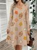 Abito da Donna Primavera Autunno Casual Manica Lunga Scollo a O Stampa 3D Ampio A-line Vestito Oversize Abito da Casa