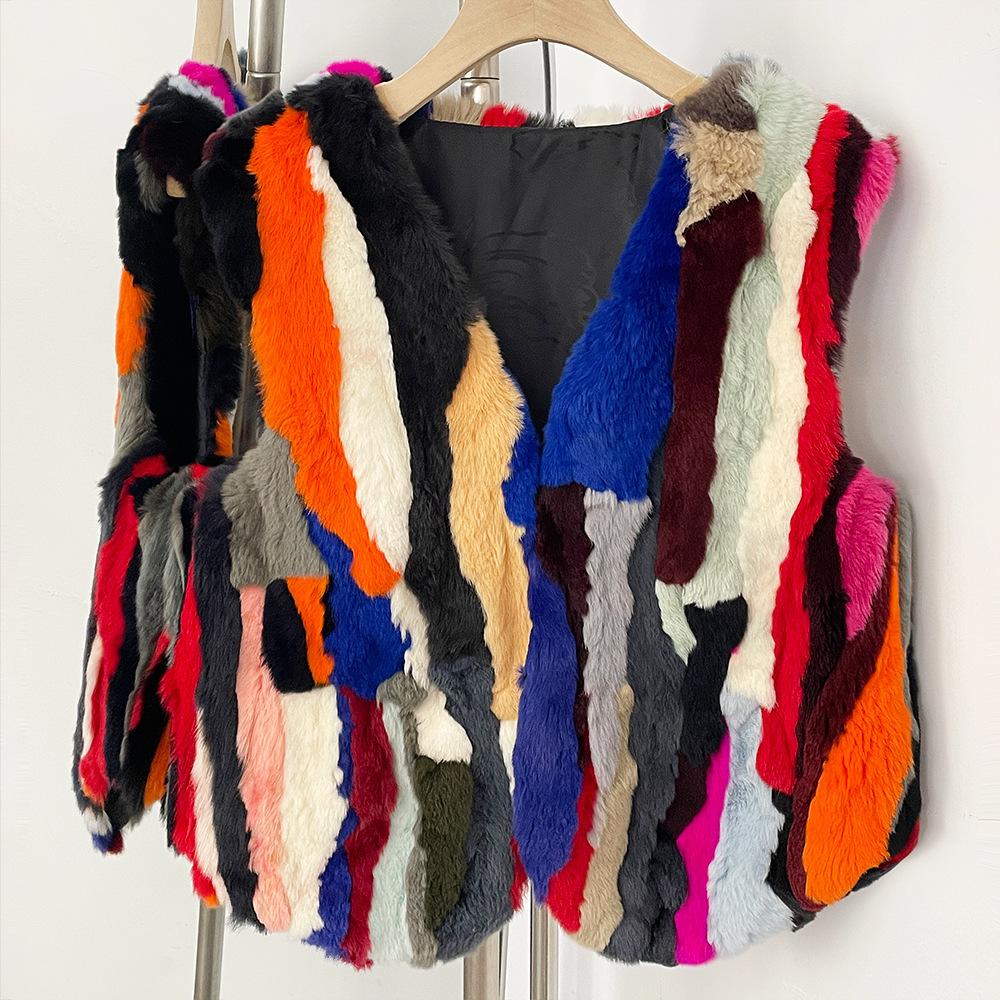 Women's rabbit fur fur fur integrated vest autumn and winter wear fashion sleeveless fur vest rabbit fur vest